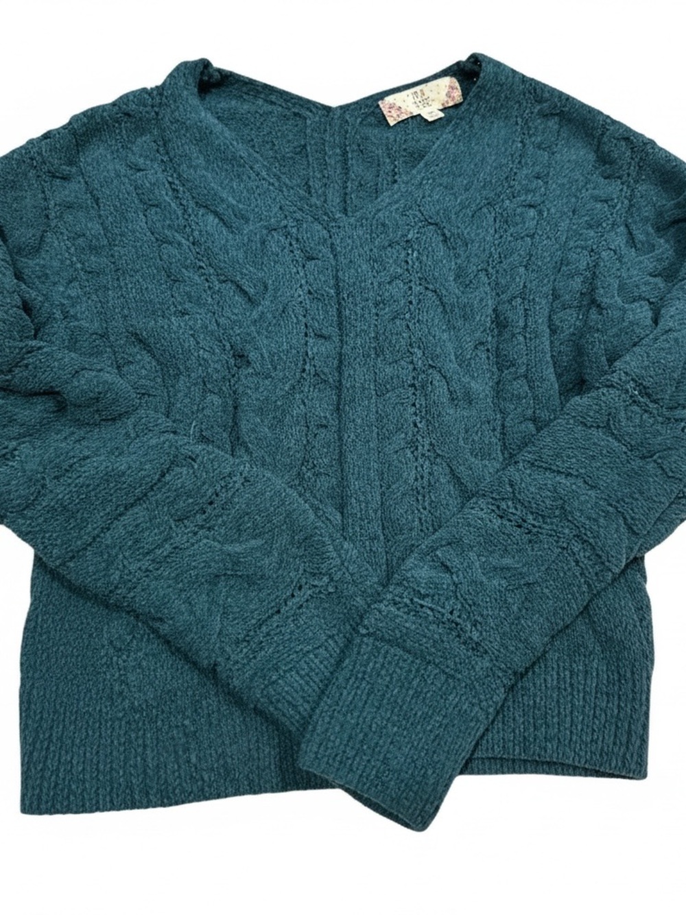 Pink Rose Women's Teal V-Neck Cropped Pullover Sweater Size Xs